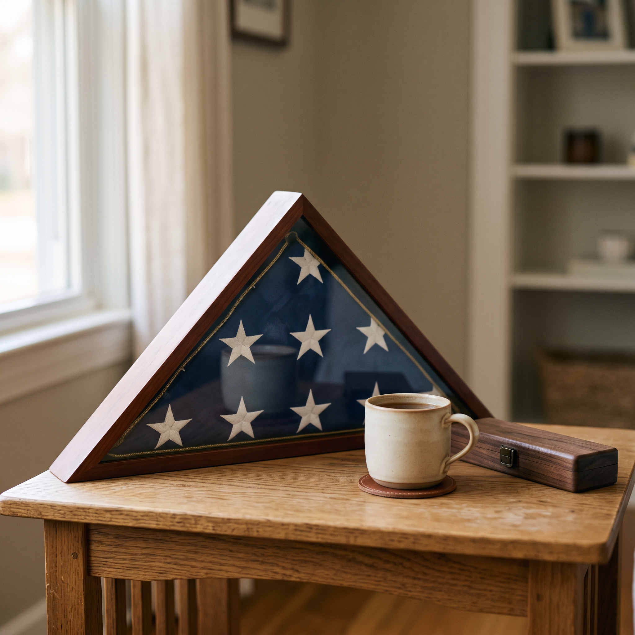 A folded flag and a quiet table are the backdrop for the paperwork every survivor eventually has to face.